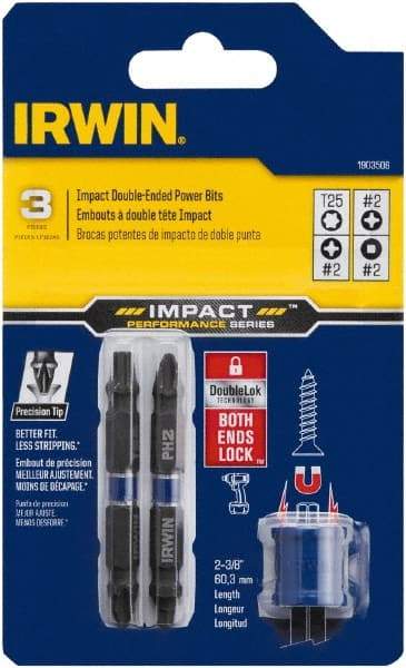 Irwin - 3 Piece, Phillips, Square, Torx Handle, Double End Bit Set - #2 - Industrial Tool & Supply