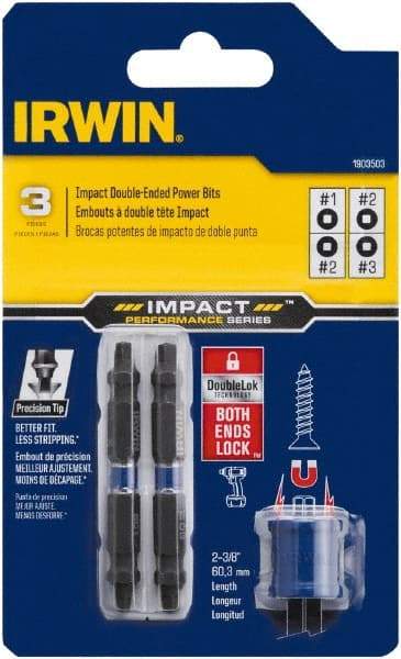 Irwin - 3 Piece, Square Handle, Double End Bit Set - #1 to #3 - Industrial Tool & Supply