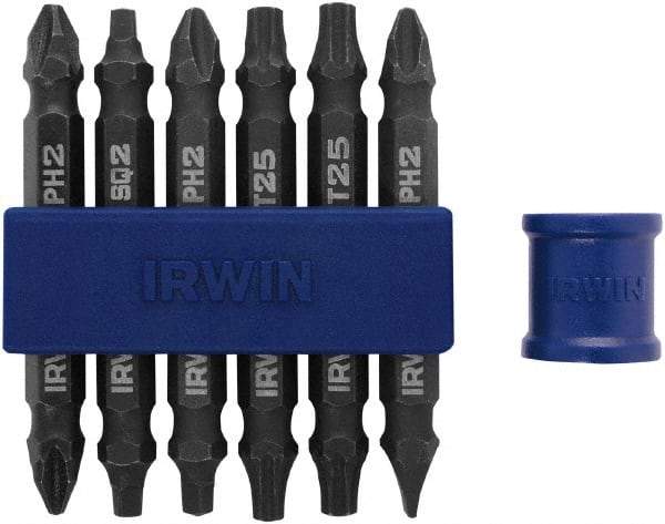 Irwin - 7 Piece, Slotted, Phillips, Torx, Square Handle, Double End Bit Set - #2 - Industrial Tool & Supply