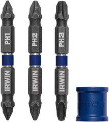 Irwin - 4 Piece, Phillips Handle, Double End Bit Set - No. 1 to No. 3 Phillips - Industrial Tool & Supply