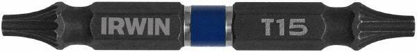 Irwin - T15 x T15 D/E Torx Screwdriver Bit - 1/4" Hex Drive, 2-3/8" OAL - Industrial Tool & Supply