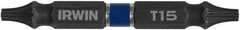 Irwin - T15 x T15 D/E Torx Screwdriver Bit - 1/4" Hex Drive, 2-3/8" OAL - Industrial Tool & Supply