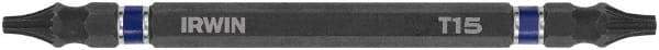 Irwin - T10 x T15 D/E Torx Screwdriver Bit - 1/4" Hex Drive, 4" OAL - Industrial Tool & Supply