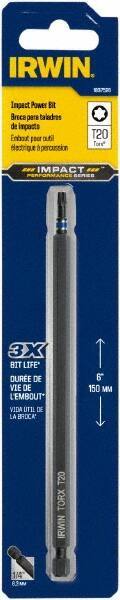Irwin - T20 Torx Bit - 1/4" Hex Drive, 6" OAL - Industrial Tool & Supply