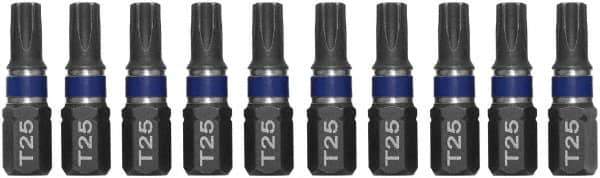 Irwin - 1/4" Drive T25 Torx Screwdriver Bit - 1" OAL, Insert Bit - Industrial Tool & Supply