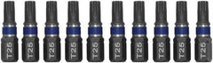 Irwin - 1/4" Drive T25 Torx Screwdriver Bit - 1" OAL, Insert Bit - Industrial Tool & Supply