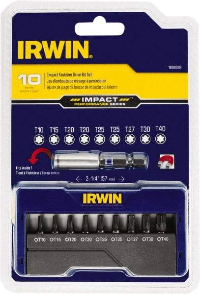 Irwin - 10 Piece, Screwdriver Insert Bit Set - T10 to T40 Torx - Industrial Tool & Supply