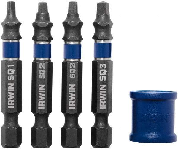 Irwin - 5 Piece, Screwdriver Power Bit Set - #1 to #3 Square Recess - Industrial Tool & Supply