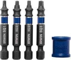 Irwin - 5 Piece, Screwdriver Power Bit Set - #1 to #3 Square Recess - Industrial Tool & Supply