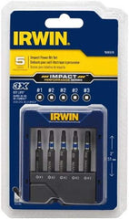 Irwin - 5 Piece, Screwdriver Power Bit Set - #1 to #3 Square Recess - Industrial Tool & Supply