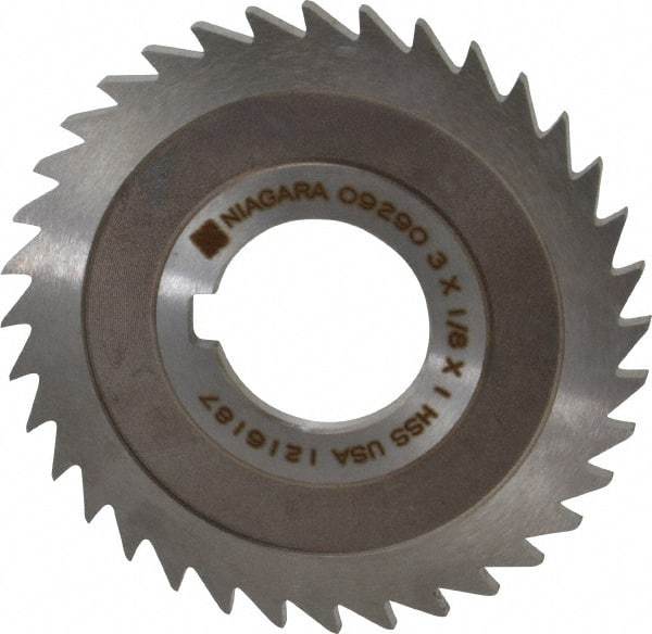 Keo - 3" Diam x 1/8" Blade Thickness x 1" Arbor Hole Diam, 36 Tooth Slitting and Slotting Saw - Arbor Connection, Right Hand, Uncoated, High Speed Steel, 10° Rake, Concave Ground - Industrial Tool & Supply