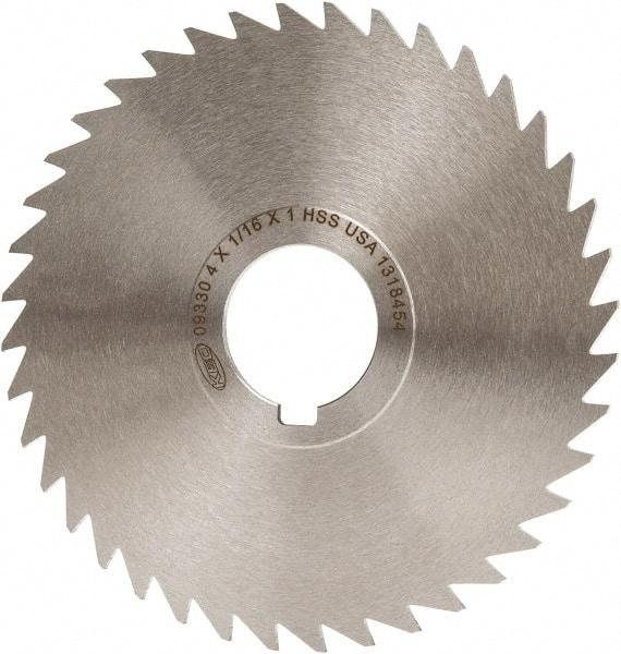 Keo - 4" Diam x 1/16" Blade Thickness x 1" Arbor Hole Diam, 40 Tooth Slitting and Slotting Saw - Arbor Connection, Right Hand, Uncoated, High Speed Steel, Concave Ground, Contains Keyway - Industrial Tool & Supply