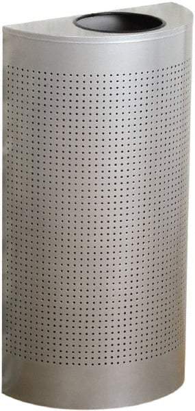 Rubbermaid - 12 Gal Silver Half-Round Decorative Waste Receptacle With Top - Steel, 32" High x 18" Wide - Industrial Tool & Supply