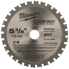 Milwaukee Tool - 5-3/8" Diam, 20mm Arbor Hole Diam, 30 Tooth Wet & Dry Cut Saw Blade - Carbide-Tipped, Standard Round Arbor - Industrial Tool & Supply