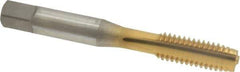 OSG - 5/16-18 UNC 3B 3 Flute TiN Finish High Speed Steel Straight Flute Standard Hand Tap - Plug, Right Hand Thread, 2-23/32" OAL, 1-1/8" Thread Length, H3 Limit, Oversize - Exact Industrial Supply