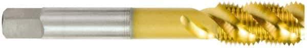 OSG - 5/8-11 UNC 4 Flute 3B Bottoming Spiral Flute Tap - High Speed Steel, TiN Finish, 3-13/16" OAL, Right Hand Flute, Right Hand Thread, H3, Series 107 - Industrial Tool & Supply