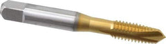 OSG - 3/8-16 UNC, 3 Flute, TiN Finish, High Speed Steel Spiral Point Tap - Plug Chamfer, Right Hand Thread, 2-15/16" OAL, 1-1/4" Thread Length, 0.381" Shank Diam, Series 105 - Exact Industrial Supply