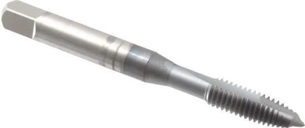 OSG - M6x1.00 Metric Coarse, 2 Flute, TiCN Finish, High Speed Steel Spiral Point Tap - Plug Chamfer, Right Hand Thread, 2-1/2" OAL, 1" Thread Length, 0.255" Shank Diam, 6H Class of Fit, Series 142 - Exact Industrial Supply