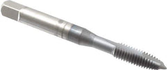 OSG - M6x1.00 Metric Coarse, 2 Flute, TiCN Finish, High Speed Steel Spiral Point Tap - Plug Chamfer, Right Hand Thread, 2-1/2" OAL, 1" Thread Length, 0.255" Shank Diam, 6H Class of Fit, Series 142 - Exact Industrial Supply