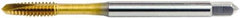 OSG - 7/16-20 UNF, 3 Flute, TiN Finish, High Speed Steel Spiral Point Tap - Plug Chamfer, Right Hand Thread, 3-5/32" OAL, 1-7/16" Thread Length, 0.323" Shank Diam, 3B Class of Fit, Series 105 - Exact Industrial Supply