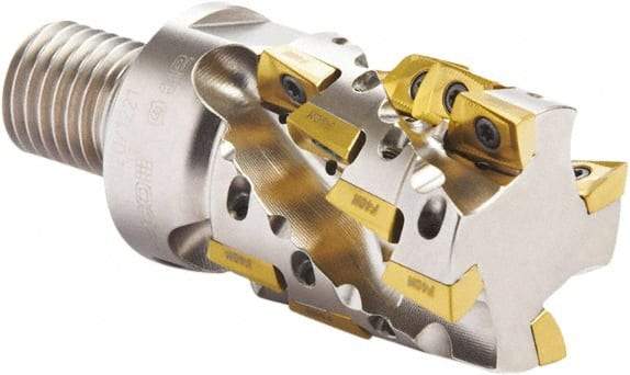 Seco - 32mm Cut Diam, 25mm Max Depth of Cut, 45mm OAL, Indexable Square Shoulder Helical End Mill - XO.X 10T3 Inserts, M16 Modular Connection, 90° Lead Angle, Through Coolant, Series Turbo 10 - Industrial Tool & Supply