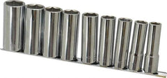 Paramount - 9 Piece 1/2" Drive Chrome Finish Deep Well Socket Set - 6 Points, 1/2" to 1" Range, Inch Measurement Standard - Industrial Tool & Supply