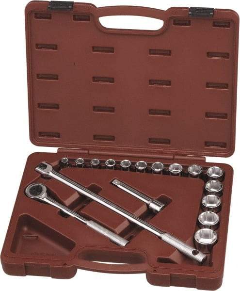 Paramount - 17 Piece 1/2" Drive Chrome Finish Socket Set - 6 Points, 3/8" to 1-1/4" Range, Inch Measurement Standard - Industrial Tool & Supply