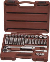 Paramount - 29 Piece 3/8" Drive Chrome Finish Deep Well Socket Set - 6 Points, 8mm to 19mm Range, Metric Measurement Standard - Industrial Tool & Supply