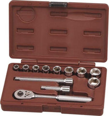Paramount - 12 Piece 3/8" Drive Chrome Finish Socket Set - 6 Points, 3/8" to 7/8" Range, Inch Measurement Standard - Industrial Tool & Supply