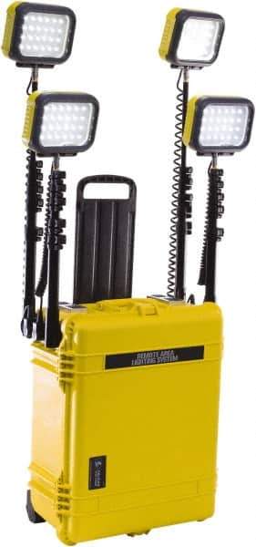 Pelican Products, Inc. - 12 Volt, 93 Watt, Electric, LED Portable Floor Work Light - 13.78" Cord, 4 Heads, 12,000 Lumens, Polypropylene, 24.83" Long x 19.57" Wide x 11.93" High - Industrial Tool & Supply