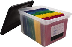 Innovative Storage Designs - 1 Compartment, 17-3/4 Inch Wide x 14 Inch Deep x 10-1/4 Inch High, Portable File Box - Plastic, Black and Clear - Industrial Tool & Supply