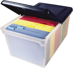 Innovative Storage Designs - 1 Compartment, 23-1/4 Inch Wide x 14-1/4 Inch Deep x 10-5/8 Inch High, Portable File Box - Plastic, Clear and Navy - Industrial Tool & Supply