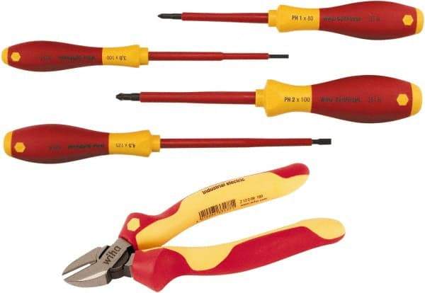 Wiha - 5 Piece Phillips Screwdriver, Slotted & Cutters Hand Tool Set - Comes in Vinyl Pouch - Industrial Tool & Supply