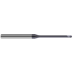 Ball End Mill: 0.125″ Dia, 0.1″ LOC, 2 Flute, Solid Carbide 4″ OAL, 1/4″ Shank Dia, 20 ° Helix, AlTiN Coated, Single End