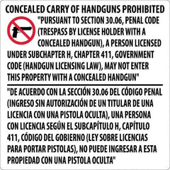 NMC - "Concealed Carry of Handguns Prohibited", 24" Long x 24" Wide, Rigid Plastic Safety Sign - Square, 0.05" Thick, Use for Accident Prevention - Industrial Tool & Supply