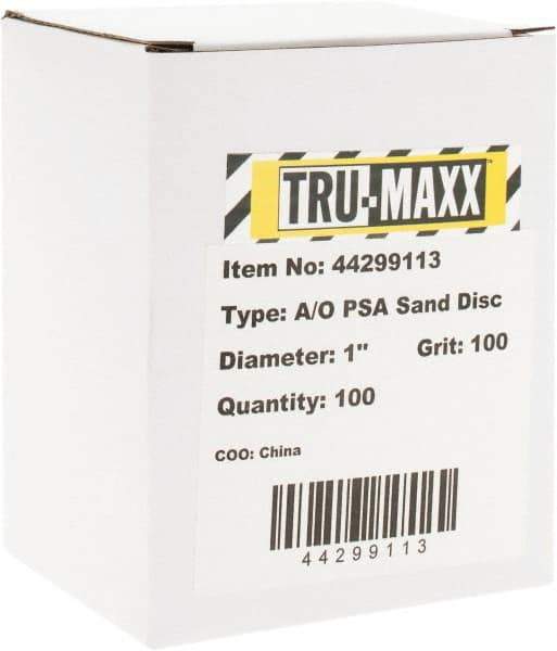 Tru-Maxx - 1" Diam, 100 Grit Aluminum Oxide Adhesive PSA Disc - Fine Grade, X Weighted Cloth Backing, For Right Angle/Vertical Shaft Portable Grinders - Industrial Tool & Supply