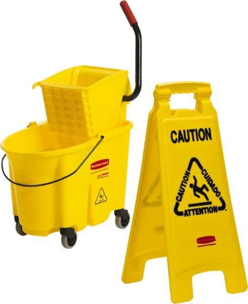 Rubbermaid - 35 Qt Plastic Bucket & Wringer - 20.1" Long x 17.4" High x 15.7" Wide, Yellow - Industrial Tool & Supply