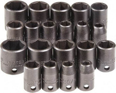 Proto - 20 Piece 3/8" Drive Chrome Finish Impact Socket Set - 6 Points, 1/4" to 3/4" (7mm to 17mm) Range, Inch/Metric Measurement Standard - Industrial Tool & Supply