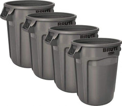 Rubbermaid - 32 Gal Gray Round (4) 32 Gal Brute Containers - Polyethylene, 27.77" High - Industrial Tool & Supply