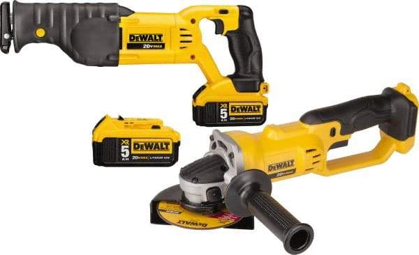 DeWALT - 20 Volt Cordless Tool Combination Kit - Includes Reciprocating Saw & 4-1/2" Cut-Off Grinder, Lithium-Ion Battery Included - Industrial Tool & Supply