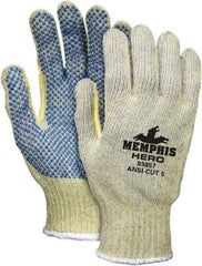 MCR Safety - Size L (9), ANSI Cut Lvl 5, PVC Coated Kevlar/Spectra/Stainless Steel Cut Resistant Gloves - Palm & Fingers Coated, Continuous Knit Cuff, Yellow/Blue, Paired - Industrial Tool & Supply