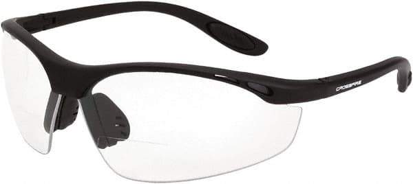 CrossFire - +2.5, Clear Lenses, Scratch Resistant, Framed Magnifying Safety Glasses - UV Protection, Black Frame - Industrial Tool & Supply