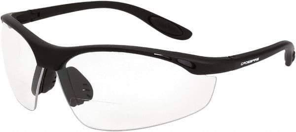 CrossFire - +1.5, Clear Lenses, Scratch Resistant, Framed Magnifying Safety Glasses - UV Protection, Black Frame - Industrial Tool & Supply
