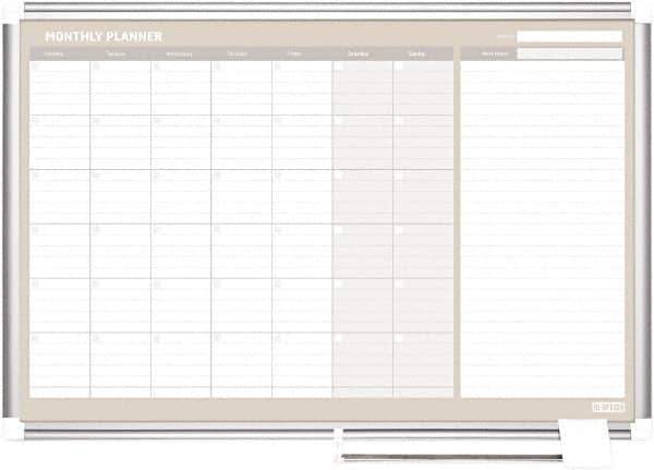 MasterVision - 36" High x 48" Wide Painted Metal Magnetic Dry Erase Calendar - Steel, 50.2" Deep, Includes Mounting Kit - Industrial Tool & Supply