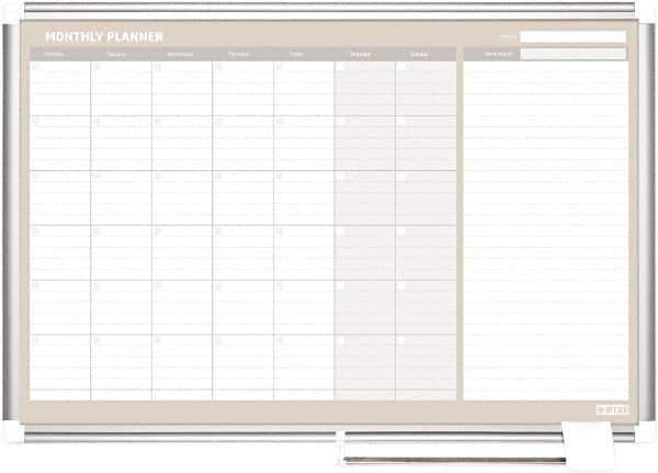 MasterVision - 24" High x 36" Wide Painted Metal Magnetic Dry Erase Calendar - Steel, 42.32" Deep, Includes Mounting Kit - Industrial Tool & Supply