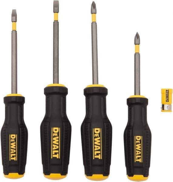 DeWALT - 4 Piece Phillips & Slotted Screwdriver Set - Ergonomic Handle, Blade Sizes: Length 3 to 4, Width 3/16 & 1/4, Bit Sizes: Philips #1 to #2 - Industrial Tool & Supply