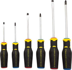 Stanley - 6 Piece Slotted & Phillips Screwdriver Set - Ergonomic & Bi-material Handle, Blade Sizes: Length 3 to 6, Width 3/16, 1/4 & 5/16, Bit Sizes: Philips #1 to #3 - Industrial Tool & Supply