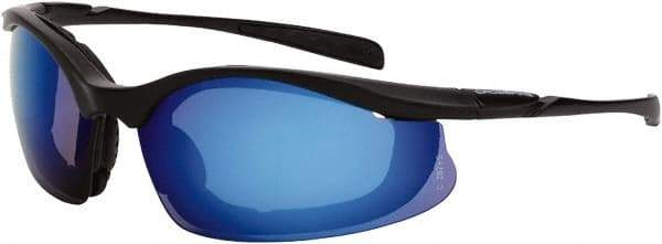 CrossFire - Blue Mirror Lenses, Framed Safety Glasses - Scratch Resistant, Matte Black Frame, Size Universal, Wrap Around - Industrial Tool & Supply
