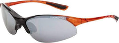 CrossFire - Silver Mirror Lenses, Framed Safety Glasses - Scratch Resistant, Black/Orange Frame, Size Universal, Wrap Around - Industrial Tool & Supply