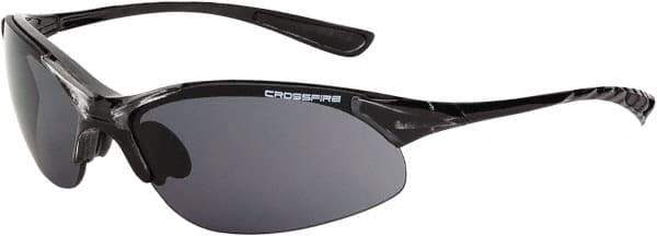 CrossFire - Smoke Lenses, Framed Safety Glasses - Scratch Resistant, Crystal Black Frame, Size Universal, Wrap Around - Industrial Tool & Supply